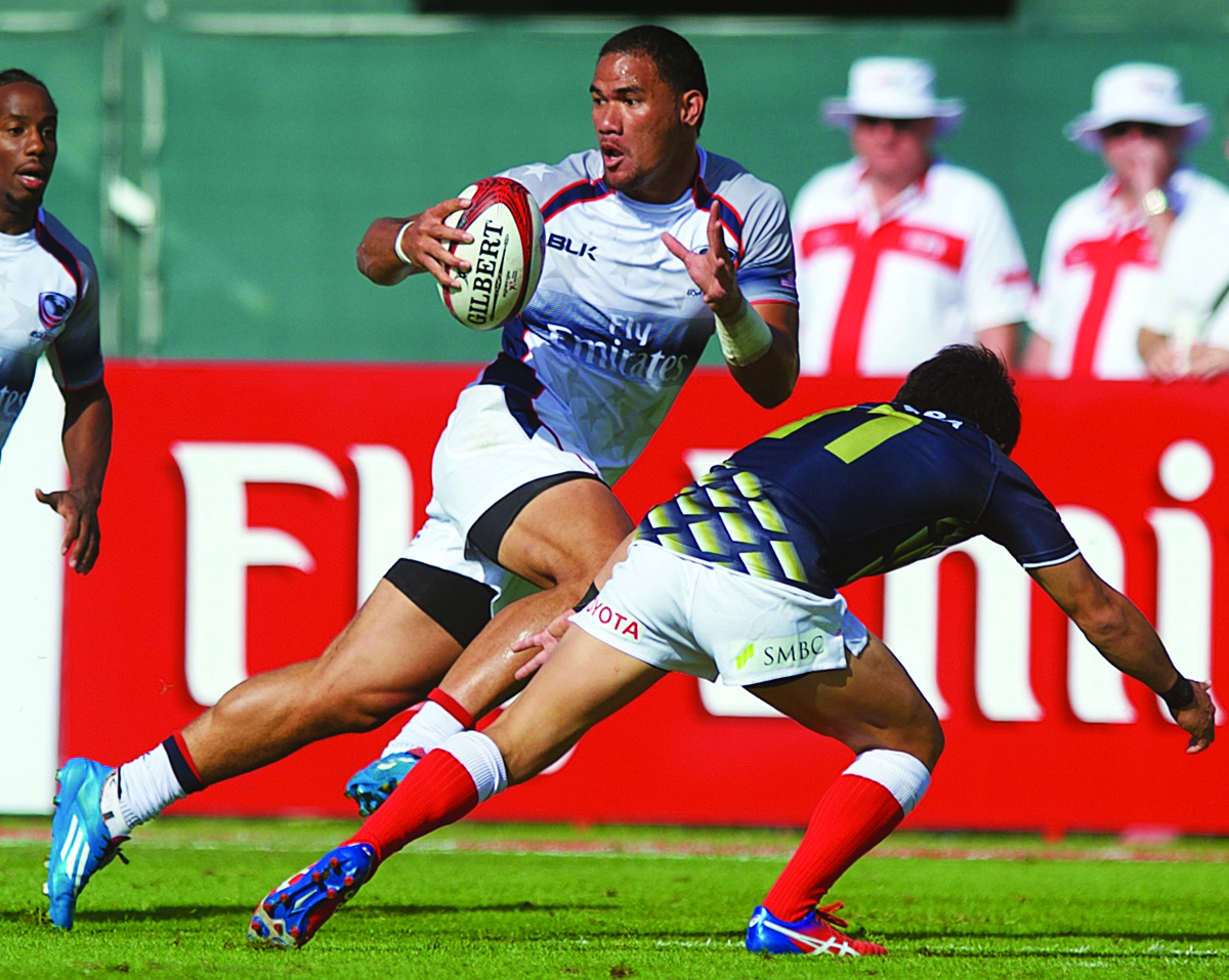 Martin Iosefo makes his first appearance with the U.S. national team in the HSBC World Rugby Sevens Series stop in Dubai. (Photo by Ian Muir)