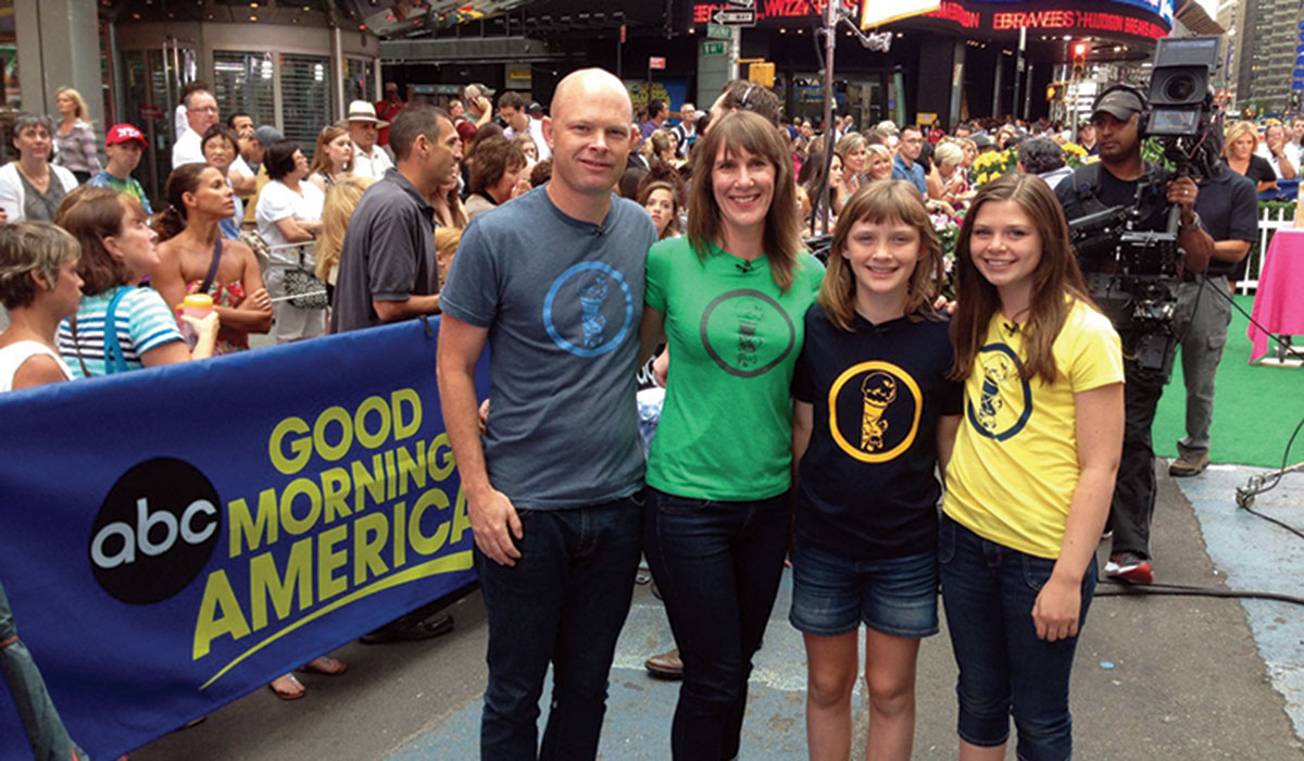 The Beaton family was invited in July 2013 to serve ice cream on the Good Morning America set in New York City. From left: Charlie, Barbie, Sophie, and Aileen. (Photo courtesy of the Beaton family.)