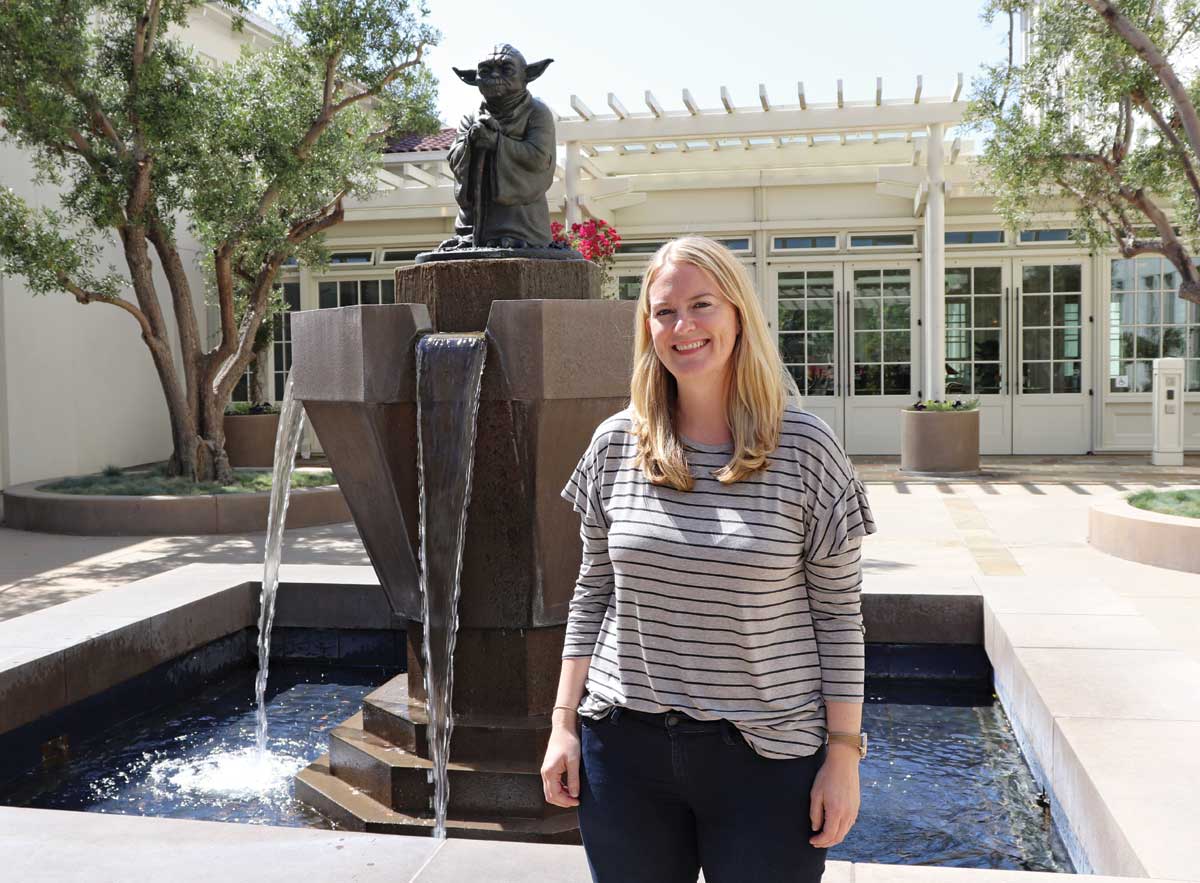 Alison Fisker works on the Lucasfilm campus George Lucas built in the Presidio of San Francisco. “Even though he is retired now, his creative vision and passion for innovation are still very much a part of our company’s DNA today,” she says.
