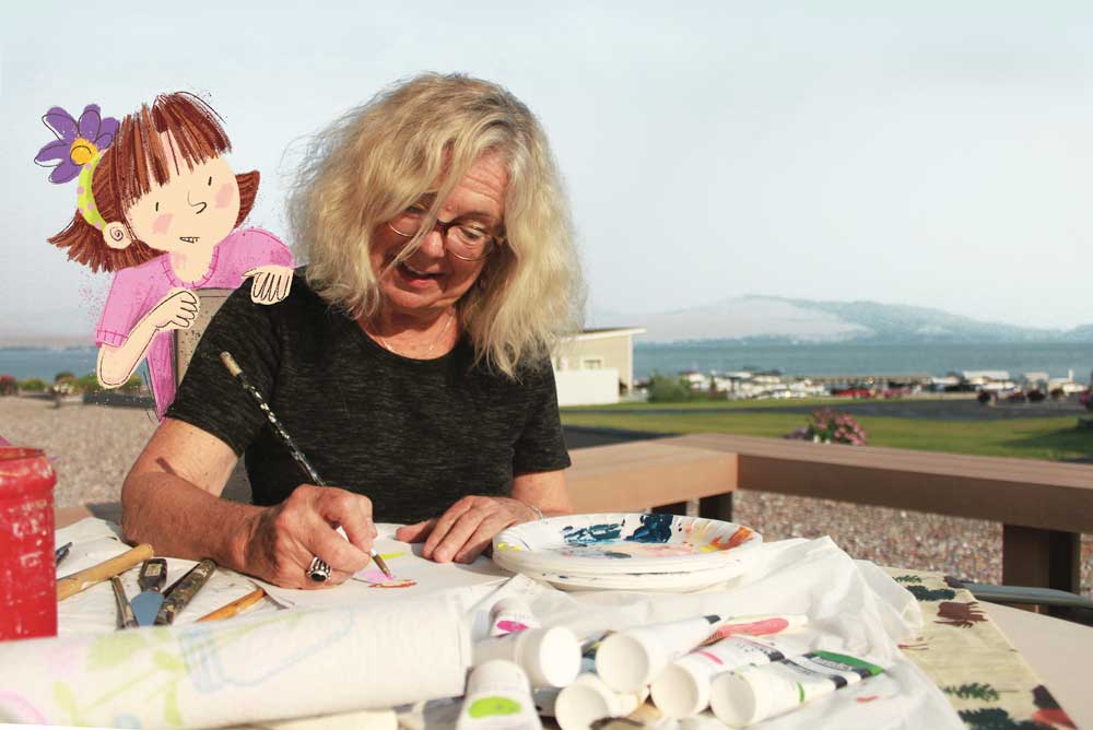 Artist Lynne Avril ’75 works on the latest Amelia Bedelia children’s book at her home on the shores of Flathead Lake in Polson.