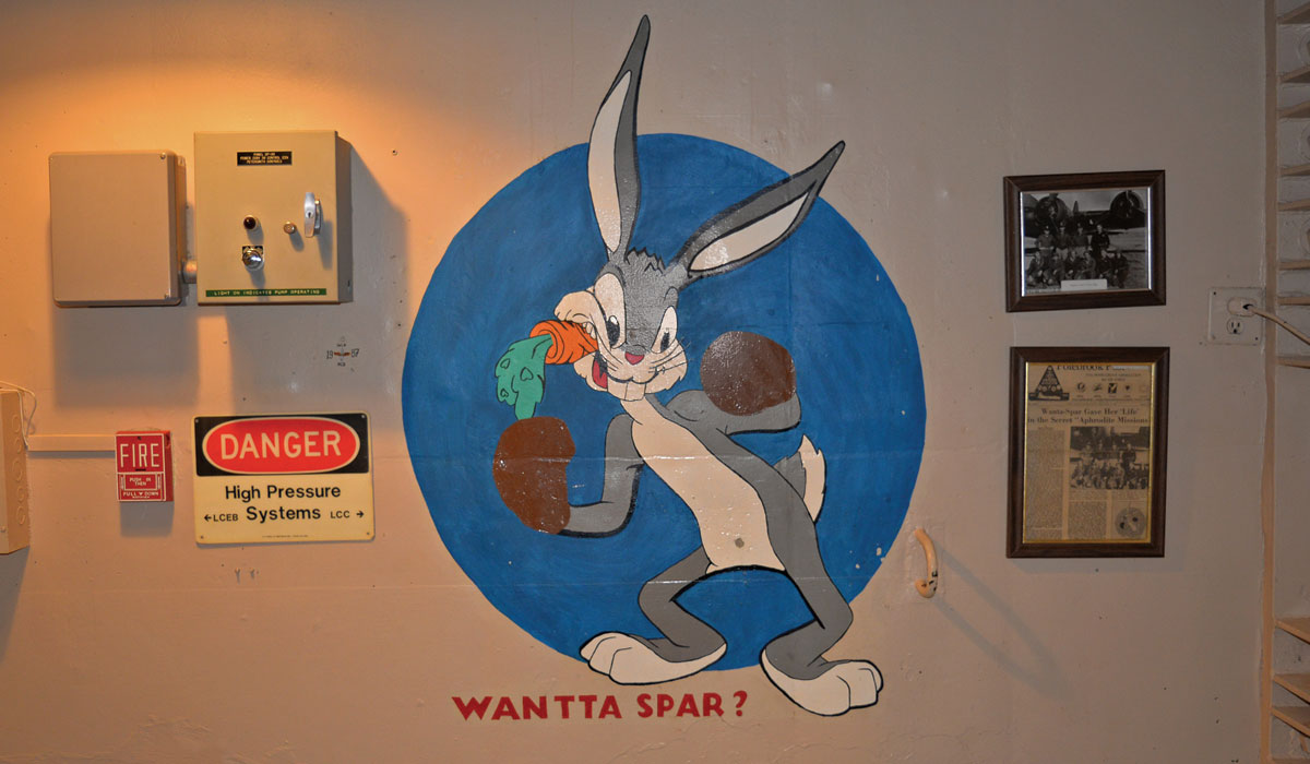 A Bugs Bunny mural is painted on a wall inside a bunker below a U.S. Air Force base. “The painting is an homage to a World War II bomber crew,” says Jeff MacDonald, a CIRE investigator pursuing his doctorate at UM.