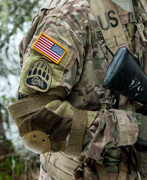 A member of Grizzly Company proudly displays the Griz Battalion patch.