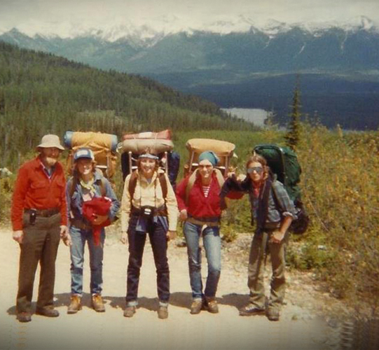 Purvis, far right, on her first backpacking trip in Montana in 1976. Photo courtesy of Sue Purvis. 