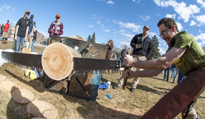 A crosscut saw demonstration was part of the Boondockers Day festivities.