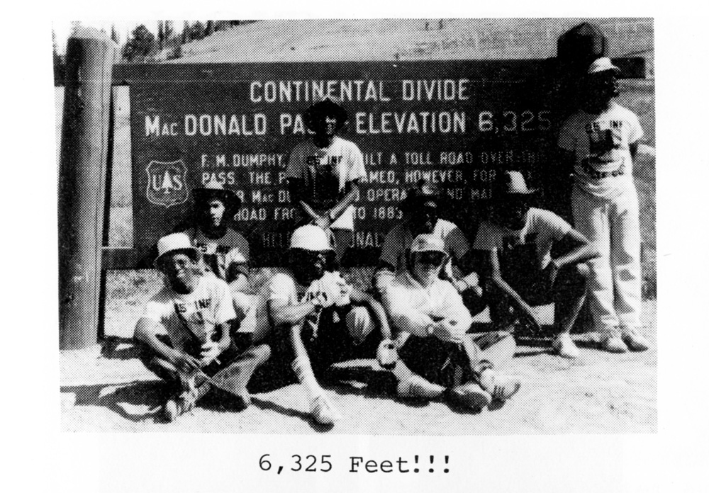 The group at the Continental Divide (Image from the 1974-75 Watani, Archives & Special Collections, Mansfield Library, the University of Montana)