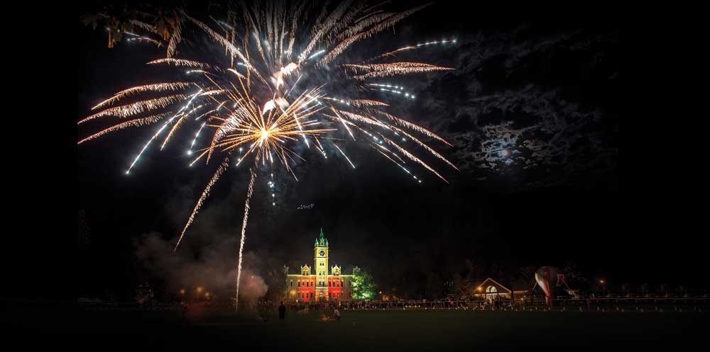 Fireworks illuminate the sky above Main Hall during recent Homecoming celebrations