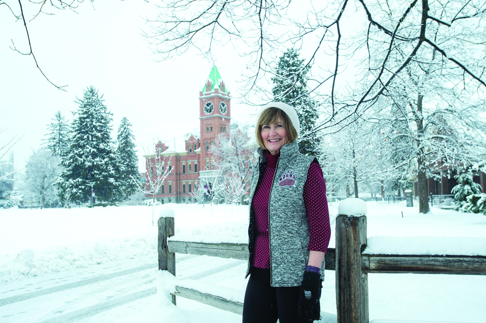 Sheila Stearns enjoys a brisk winter day on the Oval during one of her final days as UM president.