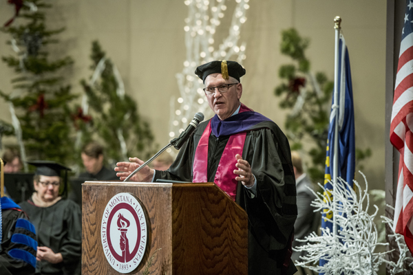 Montana Attorney General Tim Fox speaks at UM's first-ever Fall Commencment