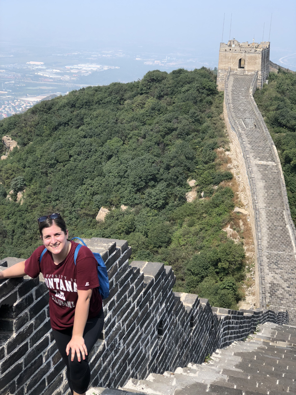 Kelsey McCauley sports a Griz shirt while hiking the Great Wall of China.