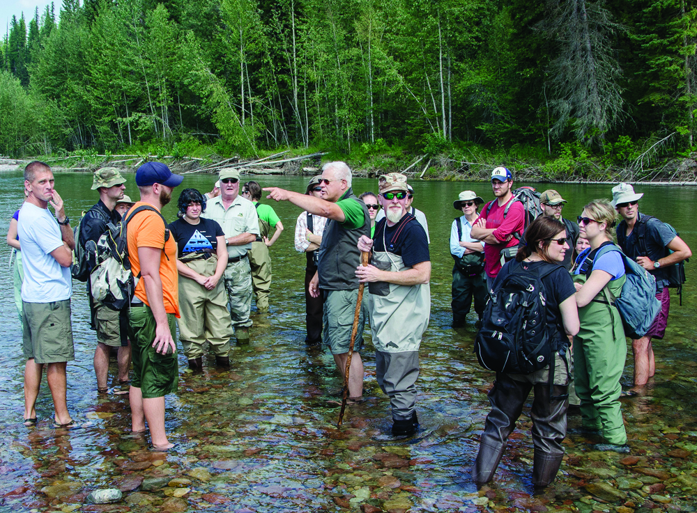 Hauer explains the intricacies of the Nyack floodplain along the Middle Fork of the Flathead River to a group from the Corps of Engineers. Thirty-three students from across the country recently gathered at UM’s Flathead Lake Biological Station for Hauer’s stream ecology course. The floodplain has been a focus of research for the biostation since the 1980s.