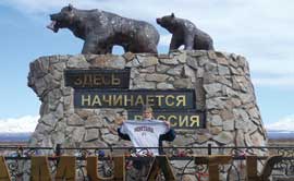 Rex Boller shows off his Griz pride in Kamchatka, Siberia