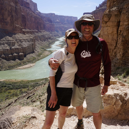 Grizzlies can paddle. Tiffin Hall, J.D. ’90, and wife Sandi Stevens enjoyed a 16-day raft trip down the Colorado River through the Grand Canyon this spring with a group of friends from Eureka, Montana. 