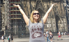 Breanna Wilson ’08 dons her Griz gear in Cologne, Germany.