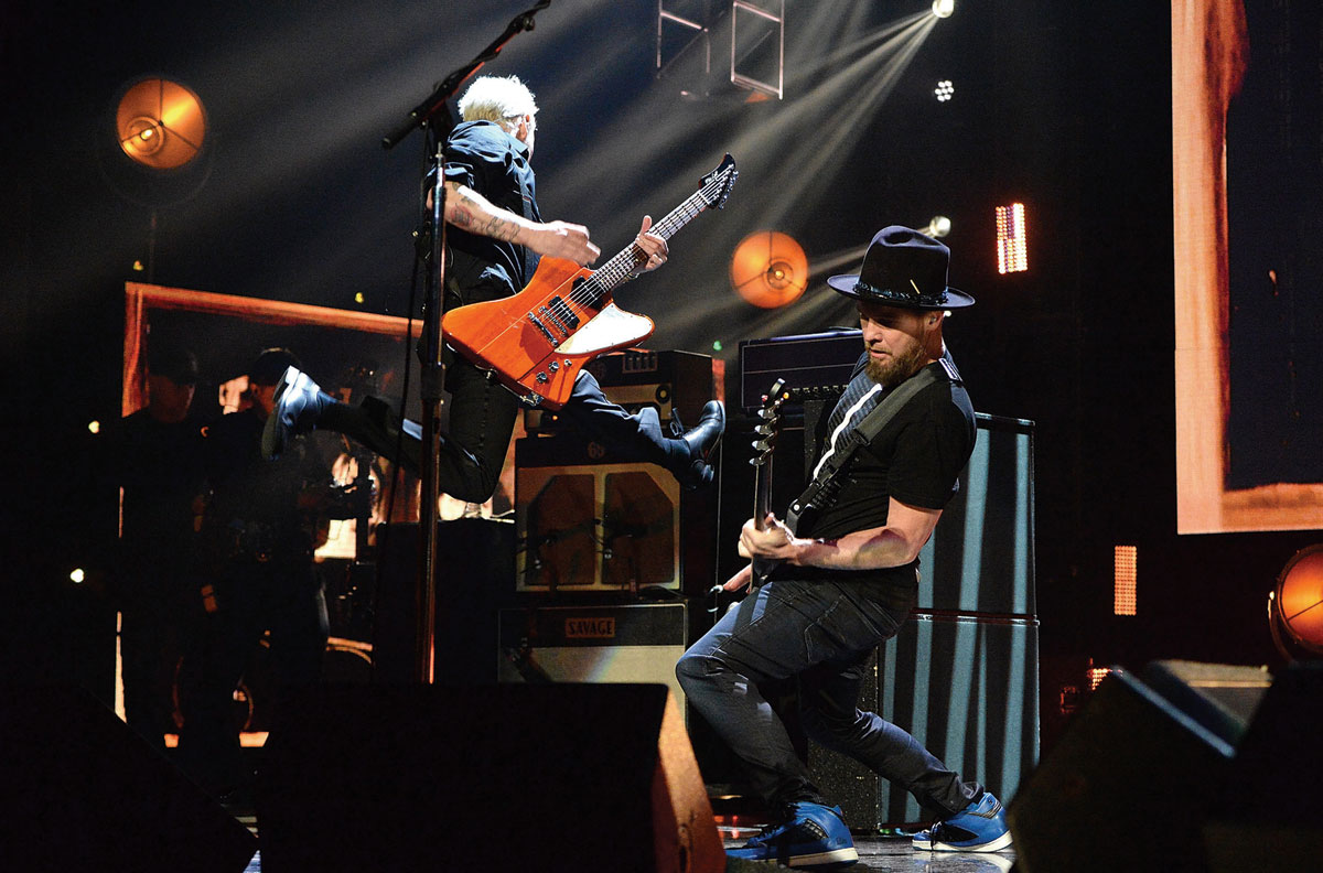 Jeff Ament plays his bass with Pearl Jam at the Rock and Roll Hall of Fame induction ceremony at the Barclays Center in Brooklyn, New York, in April. (Photo by Getty Images)