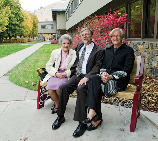 Lommasson joins former UM President Royce Engstrom and his wife, Mary, on a bench dedicated in her honor outside her namesake building.  