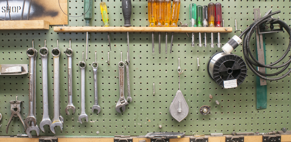 A pegboard in the UM Facilities shop on campus. Photo by Jessica Lowry Vizzutti