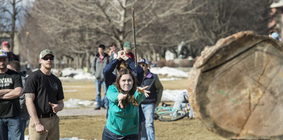 Many students tried their hand at throwing an ax.