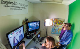 Allison DePuy, left, of Inspired Classroom; Brian Kerns, an instructor at Missoula College; and Kelly Barton, a senior scientist at Missoula’s Rivertop Renewables, speak to classrooms across Montana from a Missoula studio as a part of Montana STEMFest.